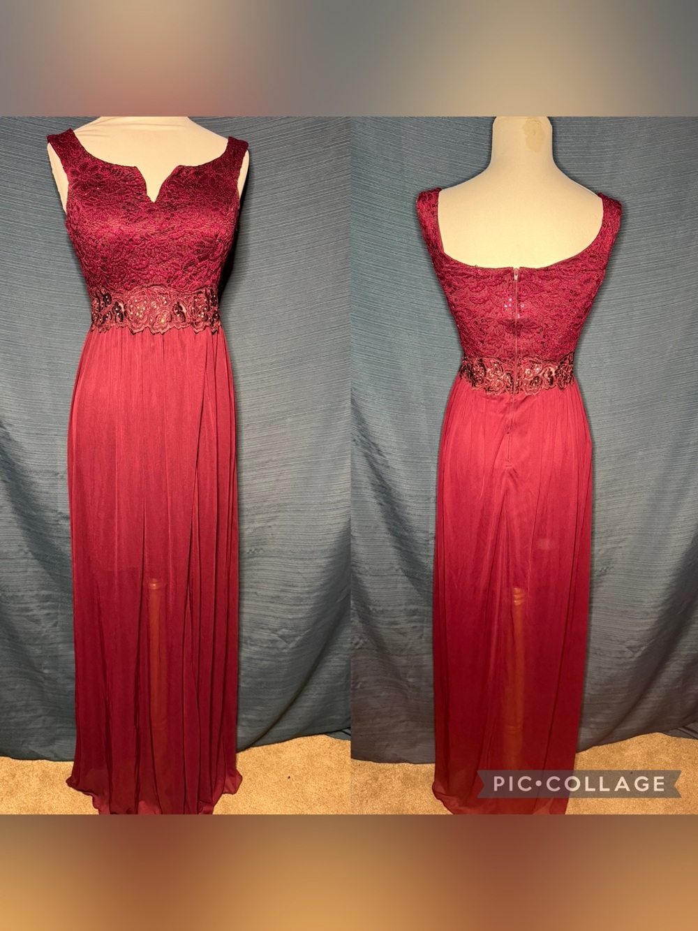 BCX Burgundy Lace & Chiffon Maxi Dress